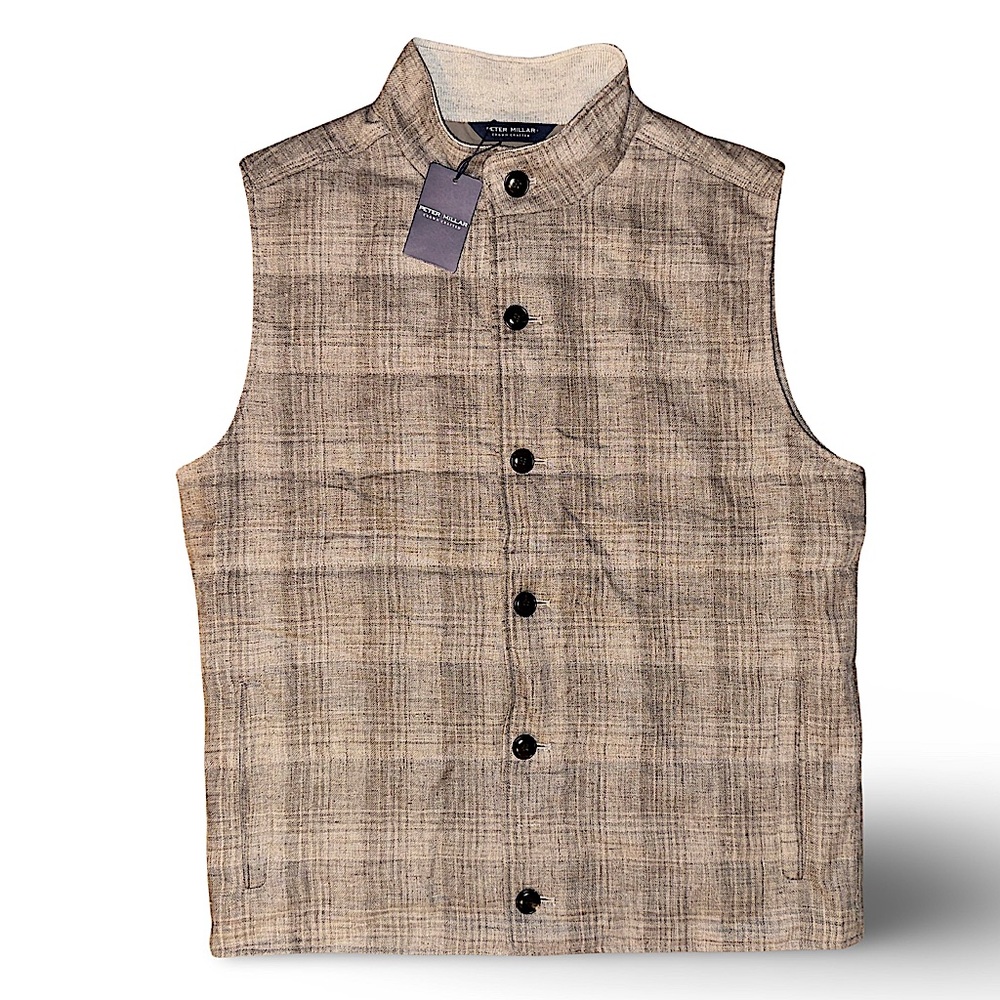 Peter Millar Crown Crafted Summer Journeyman Plaid Linen Wool Vest in Argil